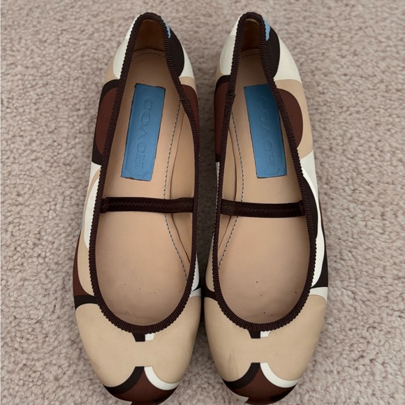 Coach C Scarf Women's Brown and Cream Ballet Flats - Picture 1 of 4